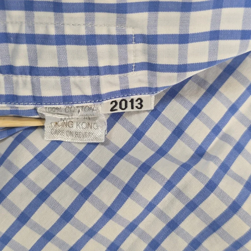 Ascot‎ Chang Dress Shirt Mens XL Blue Thomas Mason Gingham Check Button Up 2013 - Picture 5 of 12